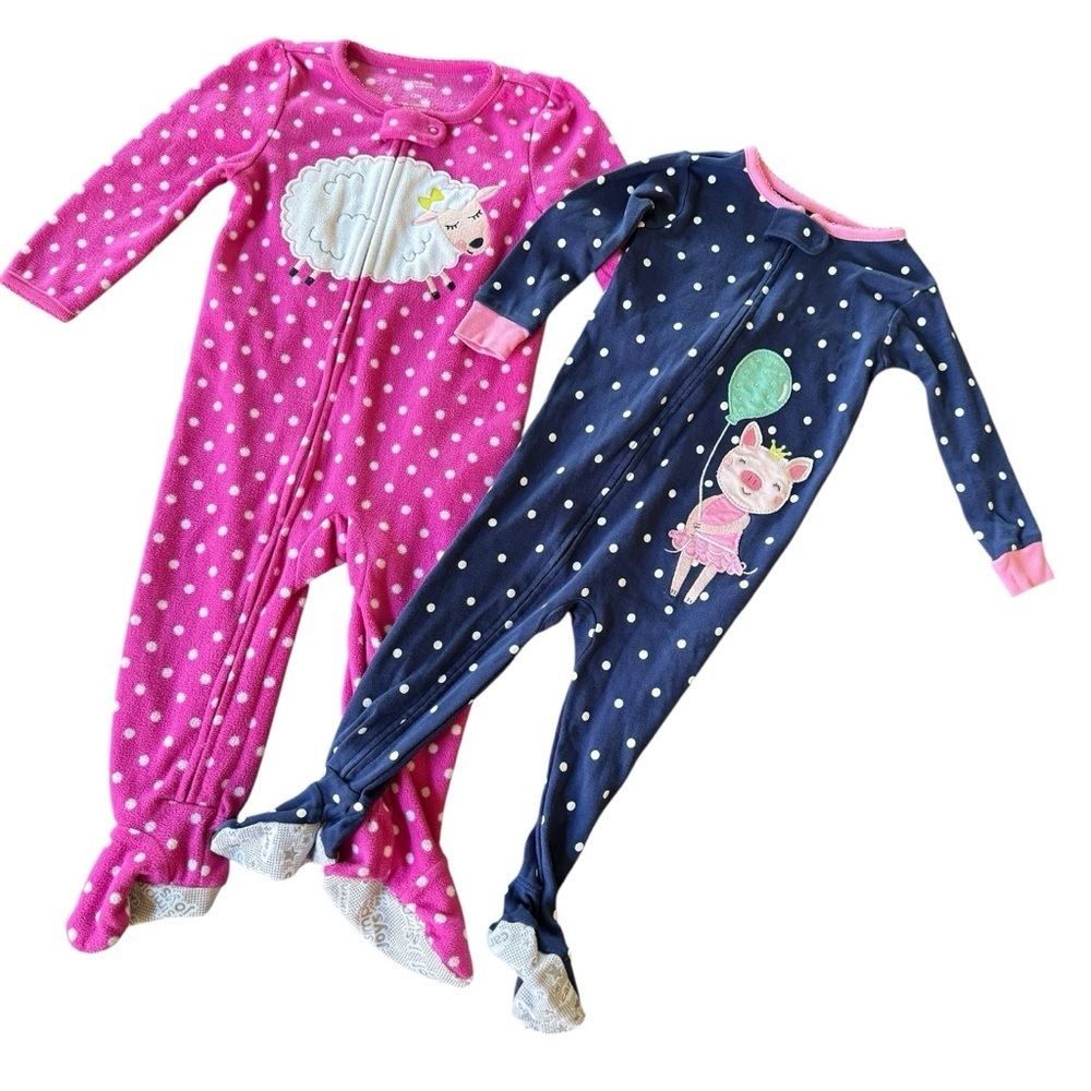 Carter’s Bundle 2 PC Set Pajama Fleece Cotton Zippy Sheep Piggy Baby Girl 12M